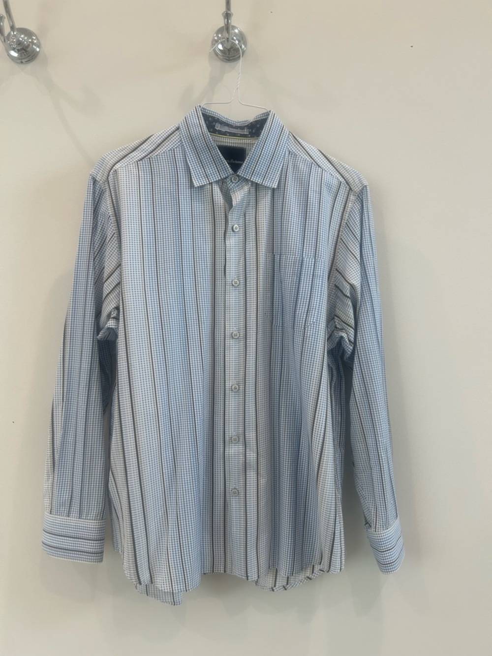 Tommy Bahama Men's Light Blue Striped Button-Up Shirt - Size Large